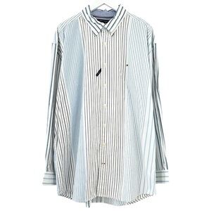 NWT Tommy Hilfiger Classic Fit THFLEX White Gray Blue Striped Button Down Shirt